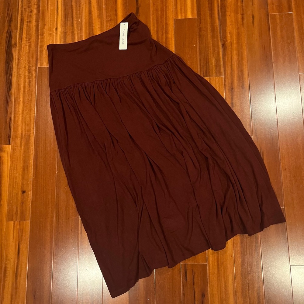 Commense Burgundy Maxi Skirt Dark Red Drop Waist Jersey Knit Pull On New Size XL